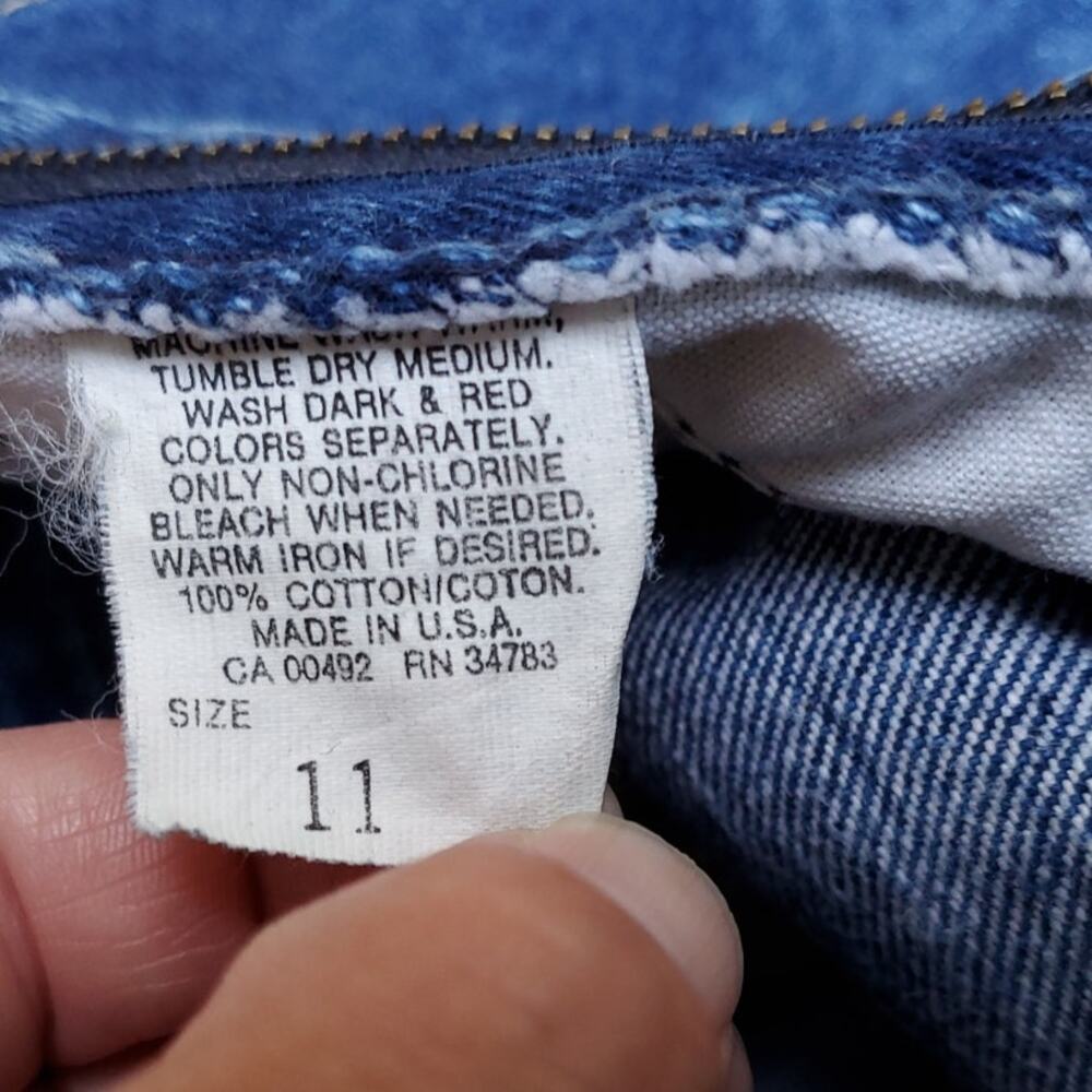 Vintage Lee Blue Jeans Tapered Leg Asymmetric Center Seam 1980s 80s Mom Sz 11 - Picture 10 of 11